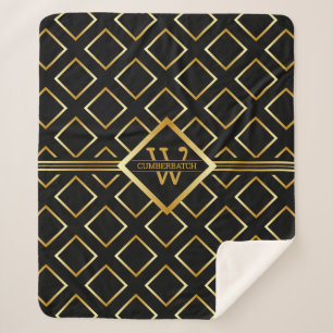 Couverture Sherpa Faux Monogramme Axis Or – Noir et Or - Moyen
