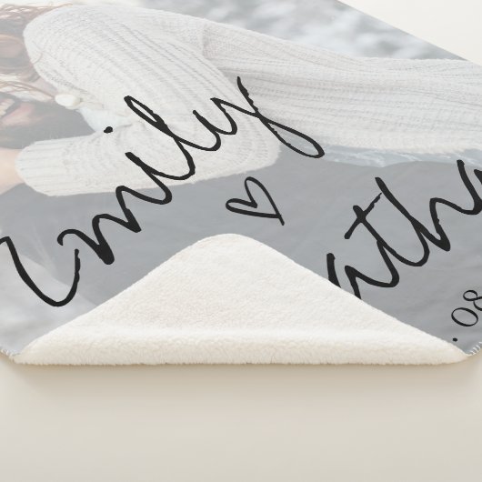 Couverture Sherpa Faux Vellum Effet Mariage photo Date personnalisée (3/4)