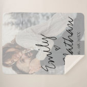 Couverture Sherpa Faux Vellum Effet Mariage photo Date personnalisée (Devant (Horizontal))