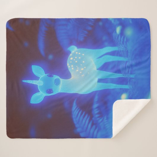 Couverture Sherpa Fawnicorn bleu phosphorescent (Devant (Horizontal))