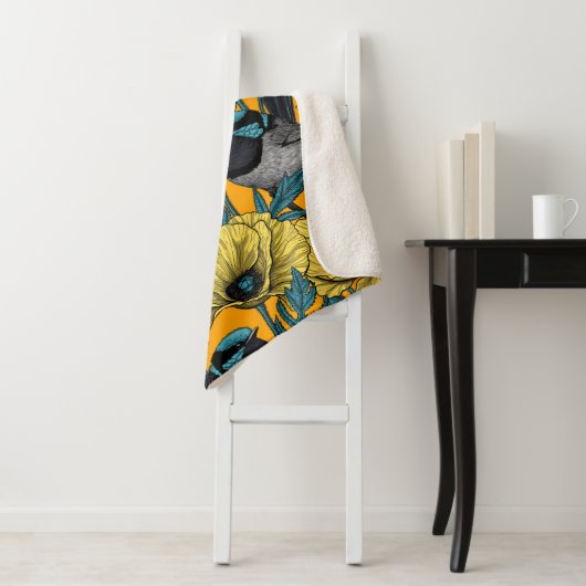 Couverture Sherpa Fée et pavots en jaune (En situation)