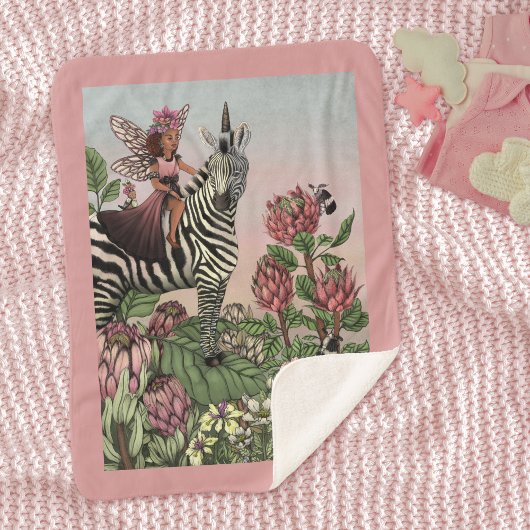 Couverture Sherpa Fée rose mignonne sur Zebra Unicorn Floral Art