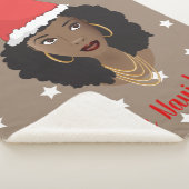 Couverture Sherpa Feliz Navidad, Femme noire, Étoiles blanches, Brow (3/4)