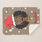 Couverture Sherpa Feliz Navidad, Femme noire, Étoiles blanches, Brow (Devant (Horizontal))
