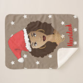 Couverture Sherpa Feliz Navidad, Femme noire, Étoiles blanches, Brow (Devant (Horizontal))