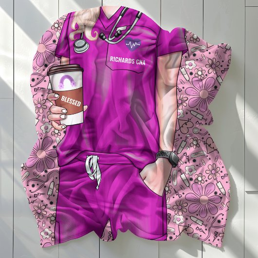 Couverture Sherpa Femme blanche Infirmière docteur en rose