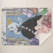 Couverture Sherpa Femme élégante bleue Robe florale fantaisie (Devant (Horizontal))