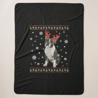 Couverture Sherpa FEMMES Boston Terrier Xmas laide de Noël