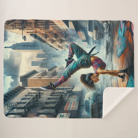 Couverture Sherpa Femmes en action de Breakdancer Silhouette de New (Devant (Horizontal))