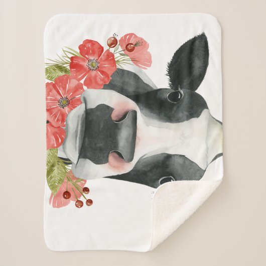 Couverture Sherpa Ferme à pavot - Vache aux fleurs (Devant)