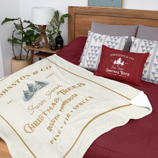 Couverture Sherpa Ferme d'arbre de Noël Rustique Gold Burlap