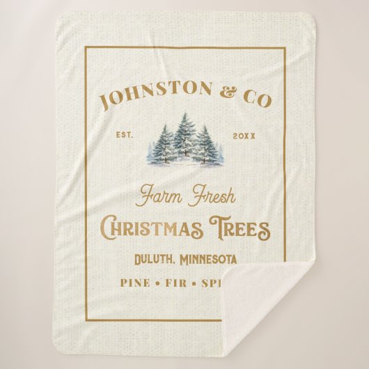 Couverture Sherpa Ferme d'arbre de Noël Rustique Gold Burlap (Devant)