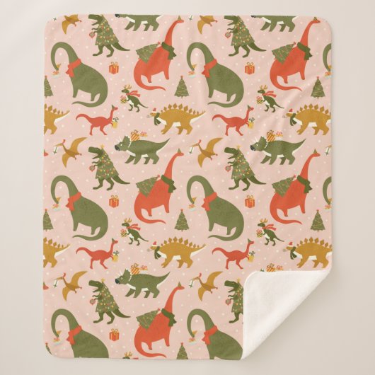 Couverture Sherpa Festif Dinosaur sapin de Noël Motif de vacances (Devant)