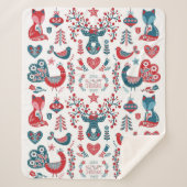 Couverture Sherpa Festif Marine Rouge Noël Art populaire scandinave (Devant)