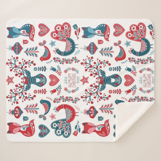 Couverture Sherpa Festif Marine Rouge Noël Art populaire scandinave (Devant (Horizontal))