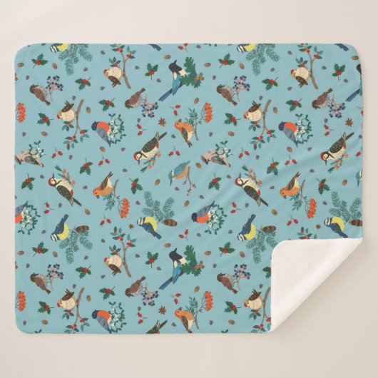 Couverture Sherpa Festif Oiseaux d'hiver Motif de Noël (Devant (Horizontal))