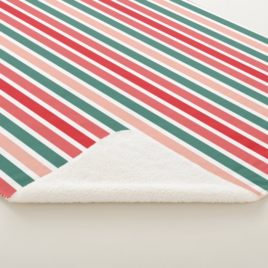 Couverture Sherpa Festif rouge vert et blanc rayé (3/4)