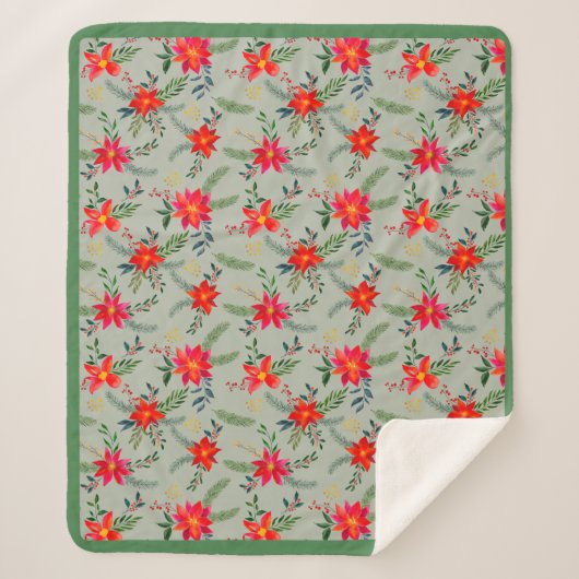 Couverture Sherpa Festive Rouge Poinsettia Noël Floral (Devant)
