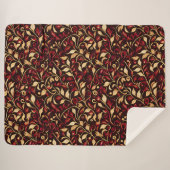 Couverture Sherpa Feuillage de Noël noir, bourgogne et or (Devant (Horizontal))