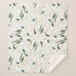 Couverture Sherpa Feuillage élégant blanc romantique de verdure doré