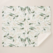 Couverture Sherpa Feuillage élégant blanc romantique de verdure doré (Devant (Horizontal))
