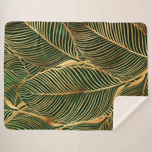 Couverture Sherpa Feuille d'or Forêt verte Élégant Motif (Devant (Horizontal))