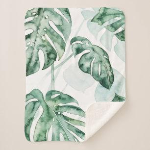 Couverture Sherpa Feuille fendue de paume tropicale