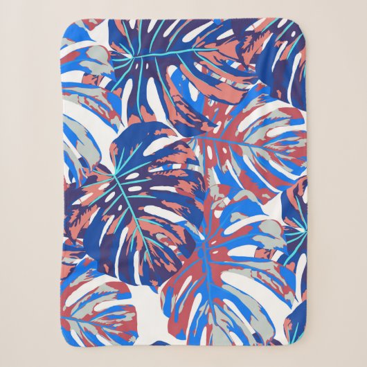 Couverture Sherpa Feuille Monstera motif continu (Devant)