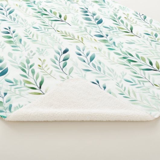 Couverture Sherpa Feuilles blancs verts (3/4)