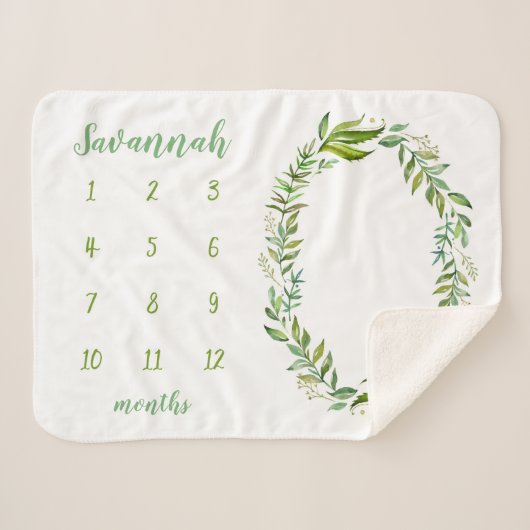 Couverture Sherpa Feuilles Boho personnalisé Baby Milestone Photo (Devant (Horizontal))