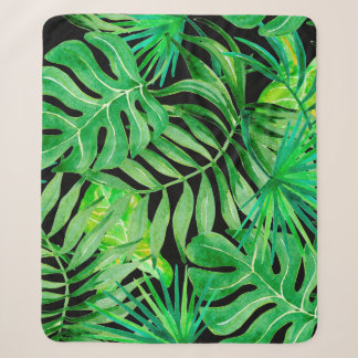 Couverture Sherpa Feuilles d'aquarelle tropicale : Élégance transpar