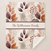 Couverture Sherpa Feuilles d'automne de Terracotta et de Bourgogne | (Devant)