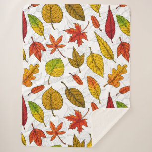 Couverture Sherpa Feuilles d'automne en blanc