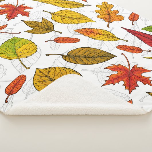 Couverture Sherpa Feuilles d'automne en blanc (3/4)