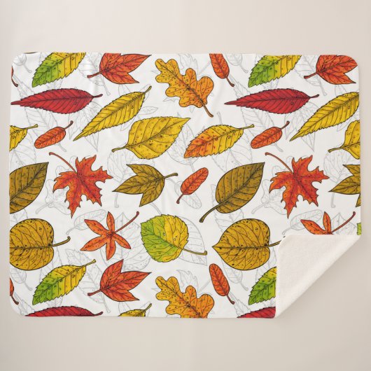 Couverture Sherpa Feuilles d'automne en blanc (Devant (Horizontal))