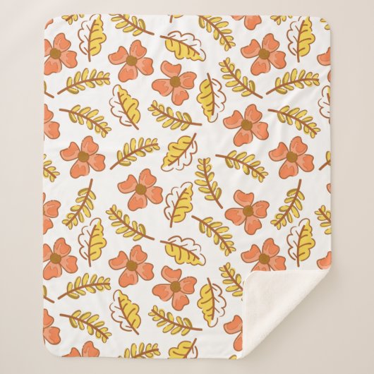 Couverture Sherpa Feuilles d'automne en chute chaude avec fleurs (Devant)