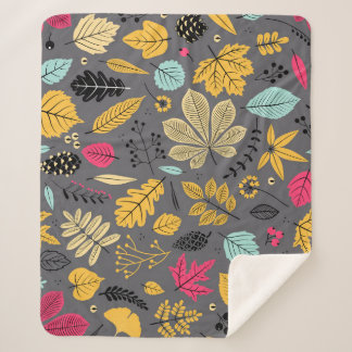 Couverture Sherpa Feuilles d'automne : Motif foncé sans couture