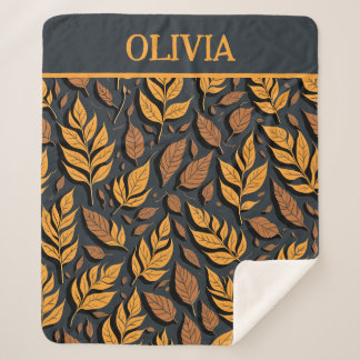 Couverture Sherpa Feuilles d'automne orange sur fond marron