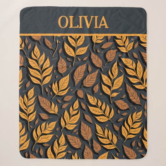 Couverture Sherpa Feuilles d'automne orange sur fond marron (Devant)