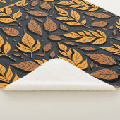 Couverture Sherpa Feuilles d'automne orange sur fond marron (3/4)