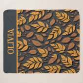 Couverture Sherpa Feuilles d'automne orange sur fond marron (Devant (Horizontal))