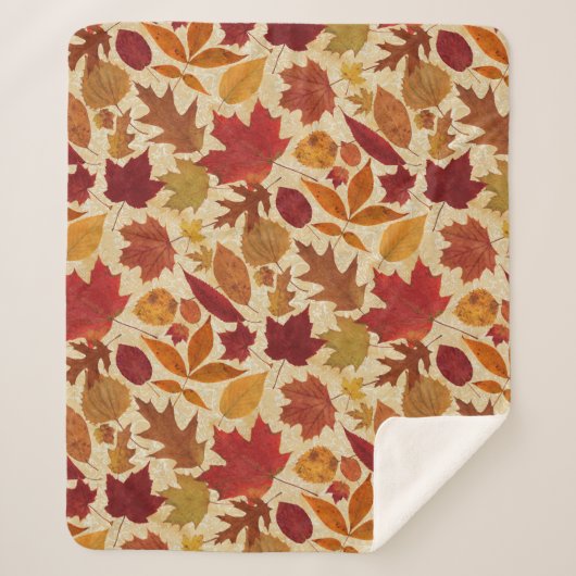 Couverture Sherpa Feuilles d'automne sur le beige (Devant)