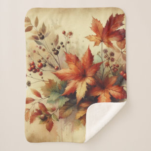 Couverture Sherpa Feuilles d'automne vintage aquarelle couleurs auto