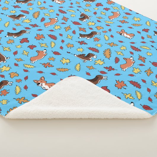 Couverture Sherpa Feuilles de chute Corgi Turquoise (3/4)
