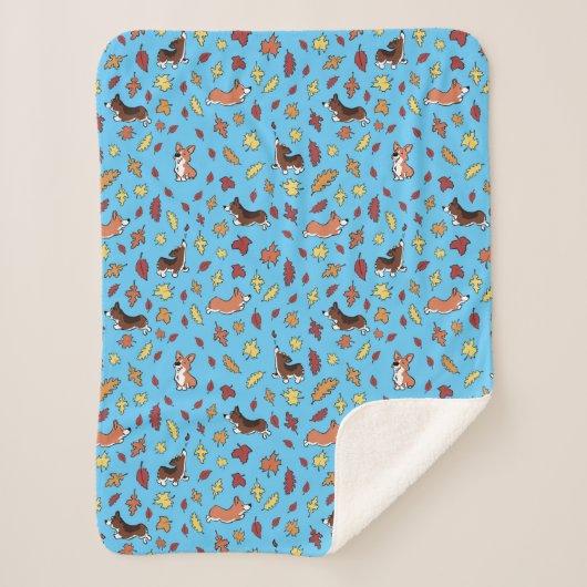 Couverture Sherpa Feuilles de chute Corgi Turquoise (Devant)