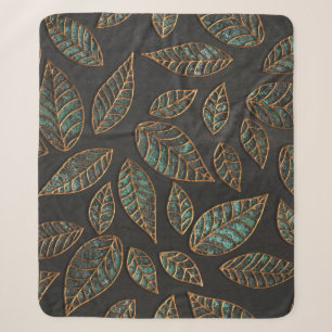Couverture Sherpa Feuilles de cuivre : texture grunge noire.