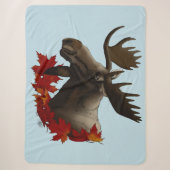 Couverture Sherpa Feuilles de Érable Rouge avec un Orignal (Devant)