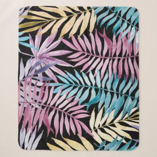 Couverture Sherpa Feuilles de palme : aquarelle motif foncé