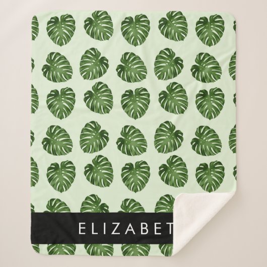 Couverture Sherpa Feuilles de palme, Motif tropical, Votre nom (Devant)