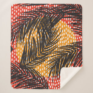 Couverture Sherpa Feuilles de palmier noir, traits sans soudure